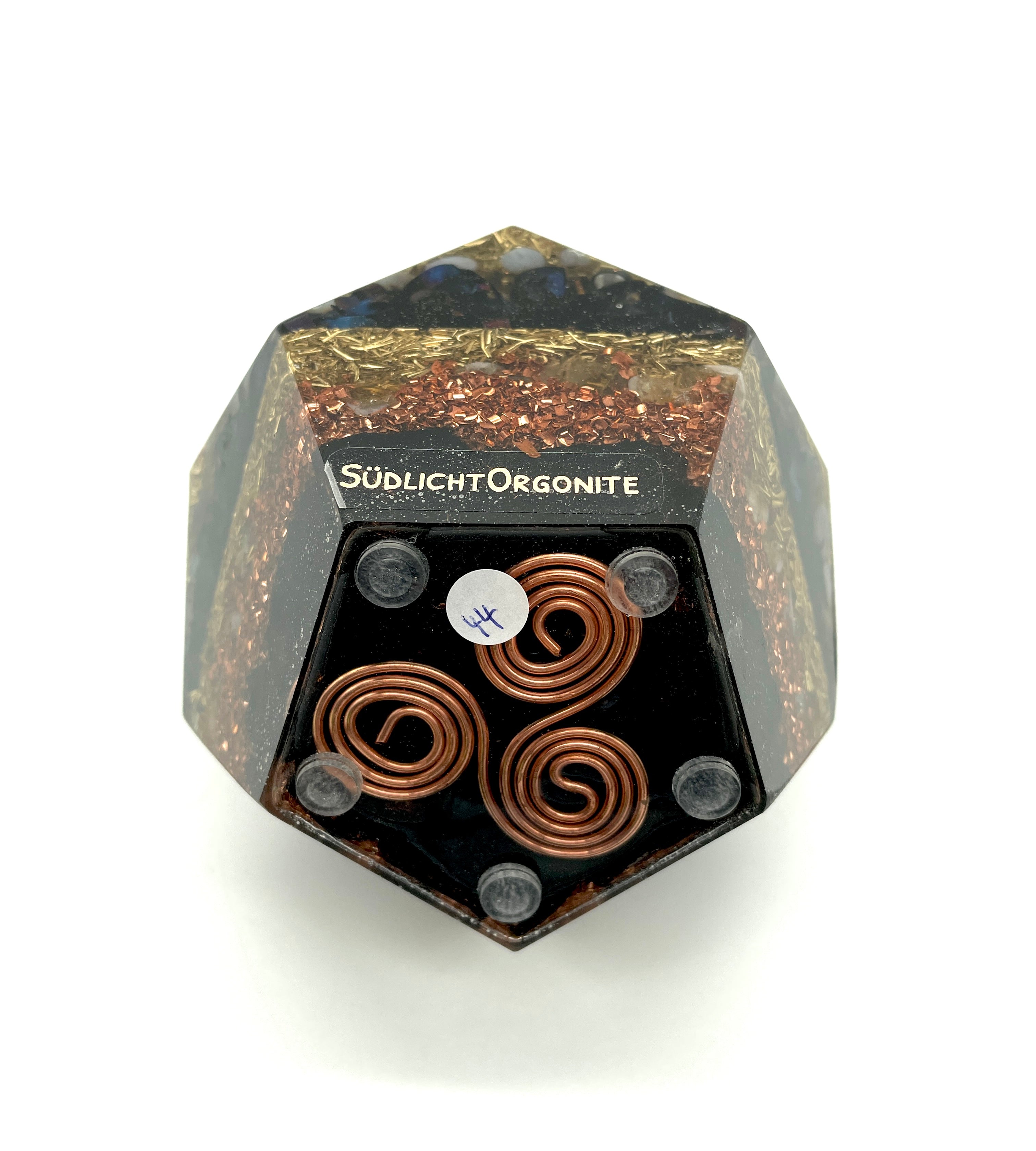 Orgonpyramide -5 Eck- mit Selenit Halbkugel